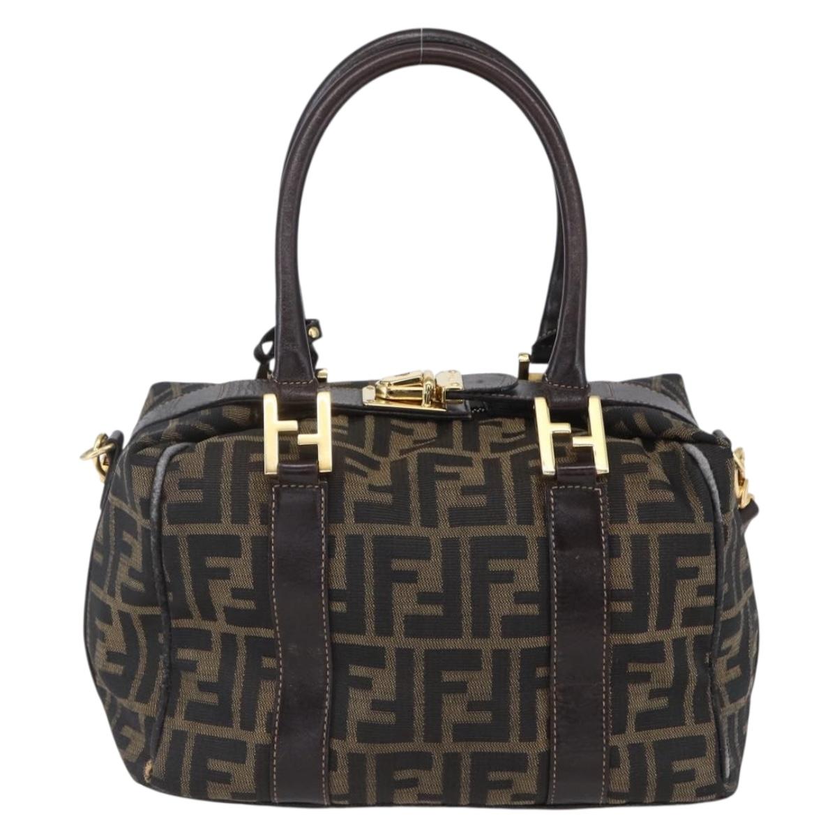 FENDI Zucca Canvas Hand Bag 2way Black Brown Auth 150838