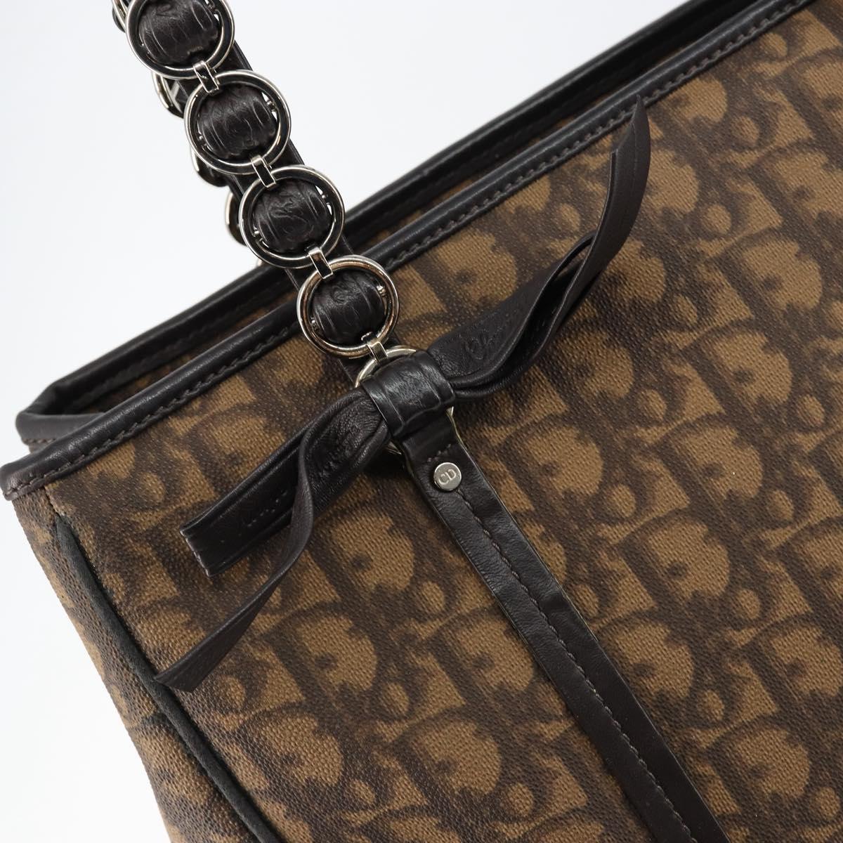 Christian Dior Trotter Canvas Chain Tote Bag PVC Romantic Navy Gold Auth 150839