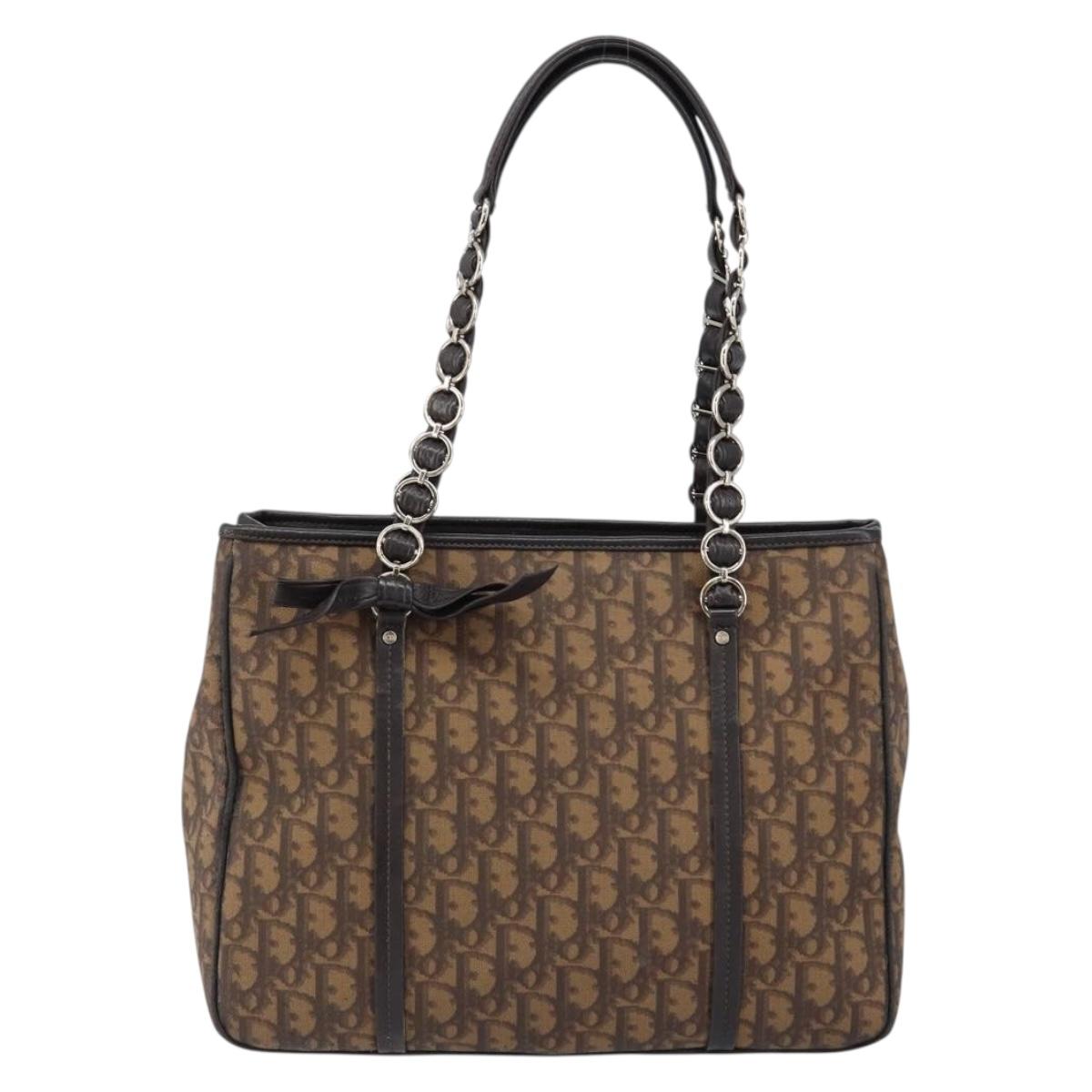 Christian Dior Trotter Canvas Chain Tote Bag PVC Romantic Navy Gold Auth 150839