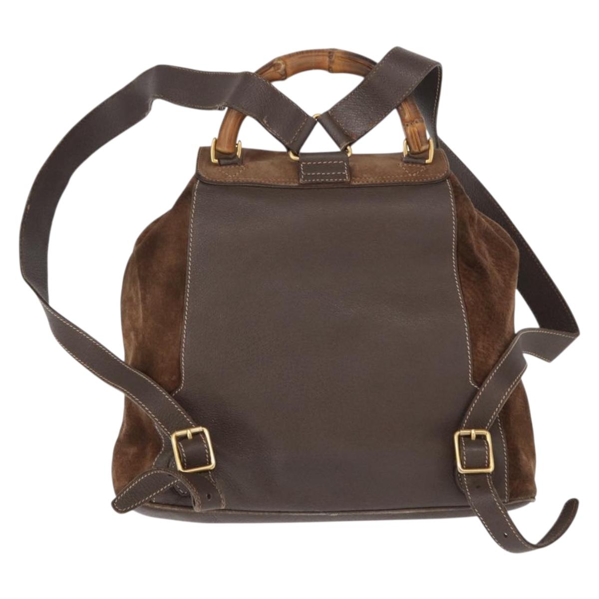 GUCCI Bamboo Backpack Suede Brown Gold 003 58 0016 Auth 150842