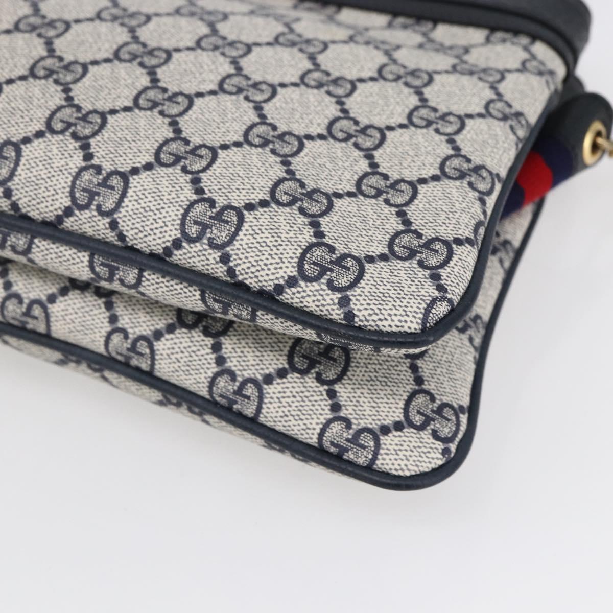 GUCCI GG Supreme Sherry Line Shoulder Bag PVC Navy Gold 904 02 035 Auth 150843