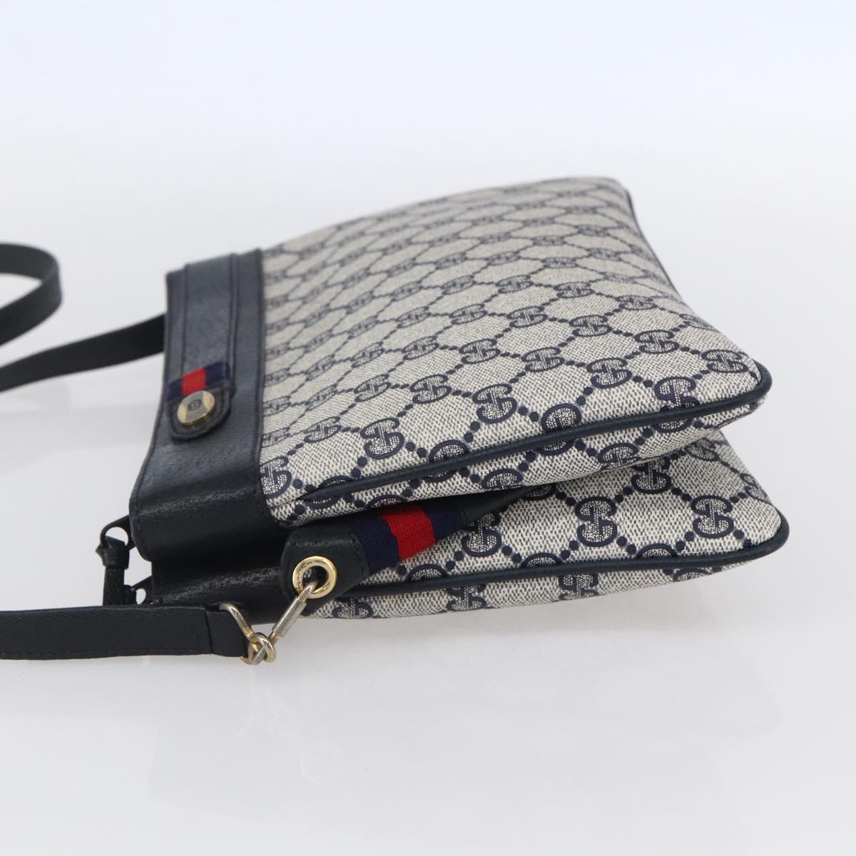 GUCCI GG Supreme Sherry Line Shoulder Bag PVC Navy Gold 904 02 035 Auth 150843