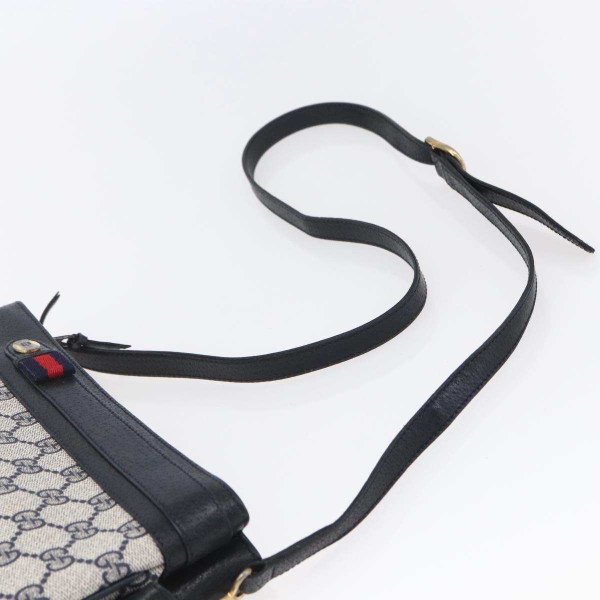 GUCCI GG Supreme Sherry Line Shoulder Bag PVC Navy Gold 904 02 035 Auth 150843