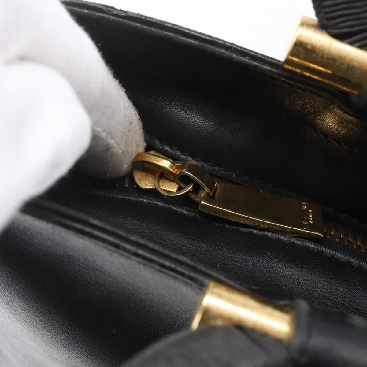 CELINE Hand Bag Leather 2way Black Gold Auth 150847