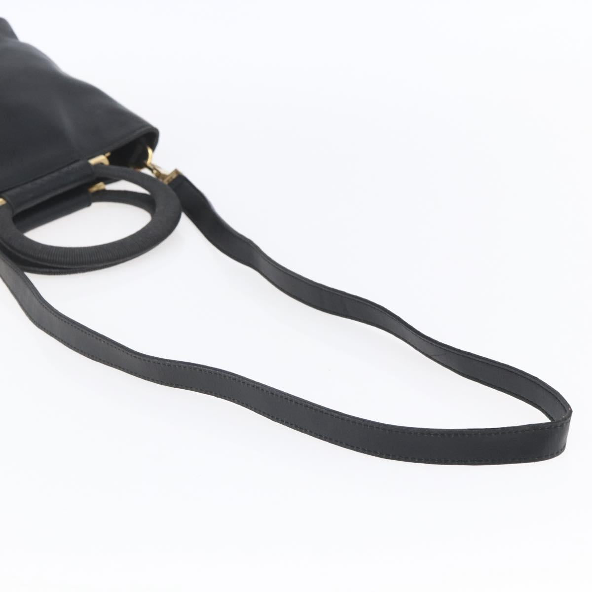 CELINE Hand Bag Leather 2way Black Gold Auth 150847