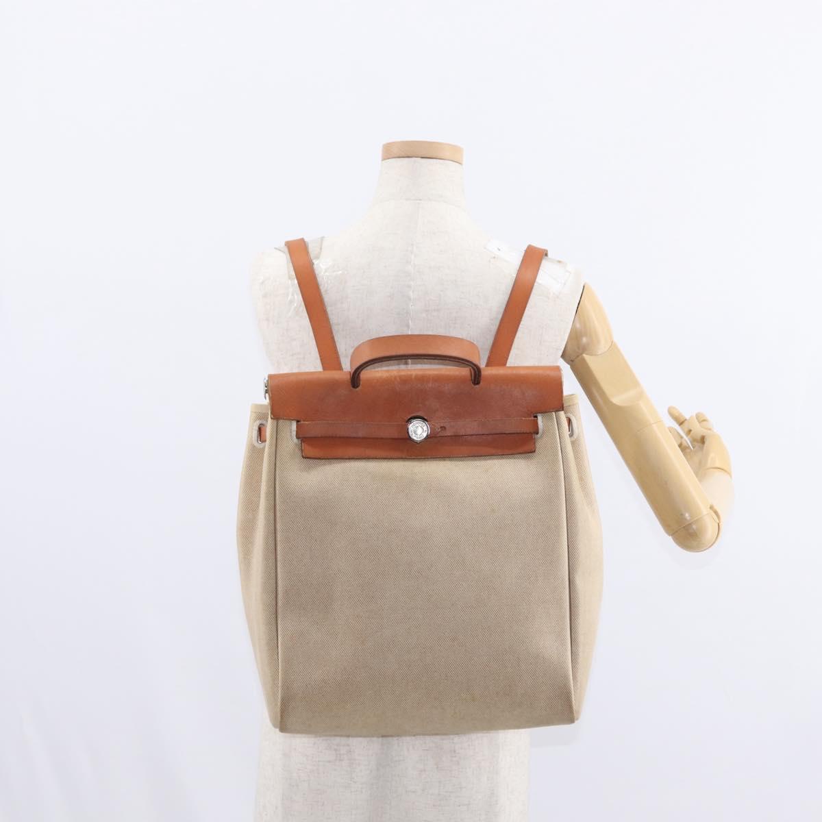 HERMES Herbag Tower Ash A Dos PM Backpack Canvas Beige Silver Auth 150848