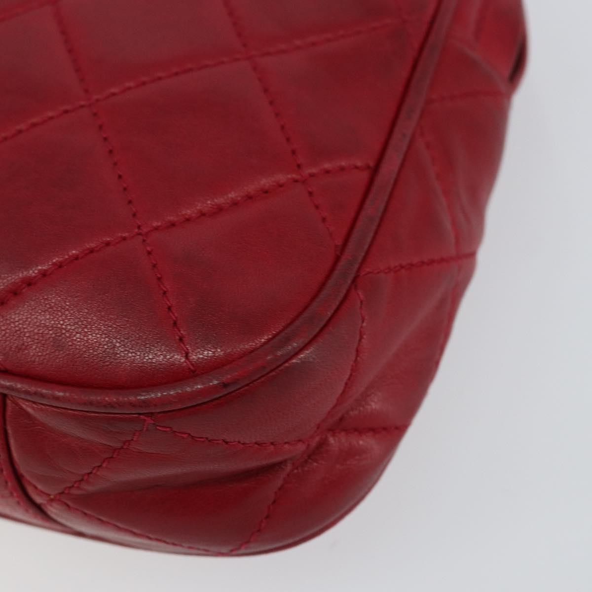 CHANEL Matelasse Chain Hand Bag Lamb Skin Red Gold CC Auth 150849