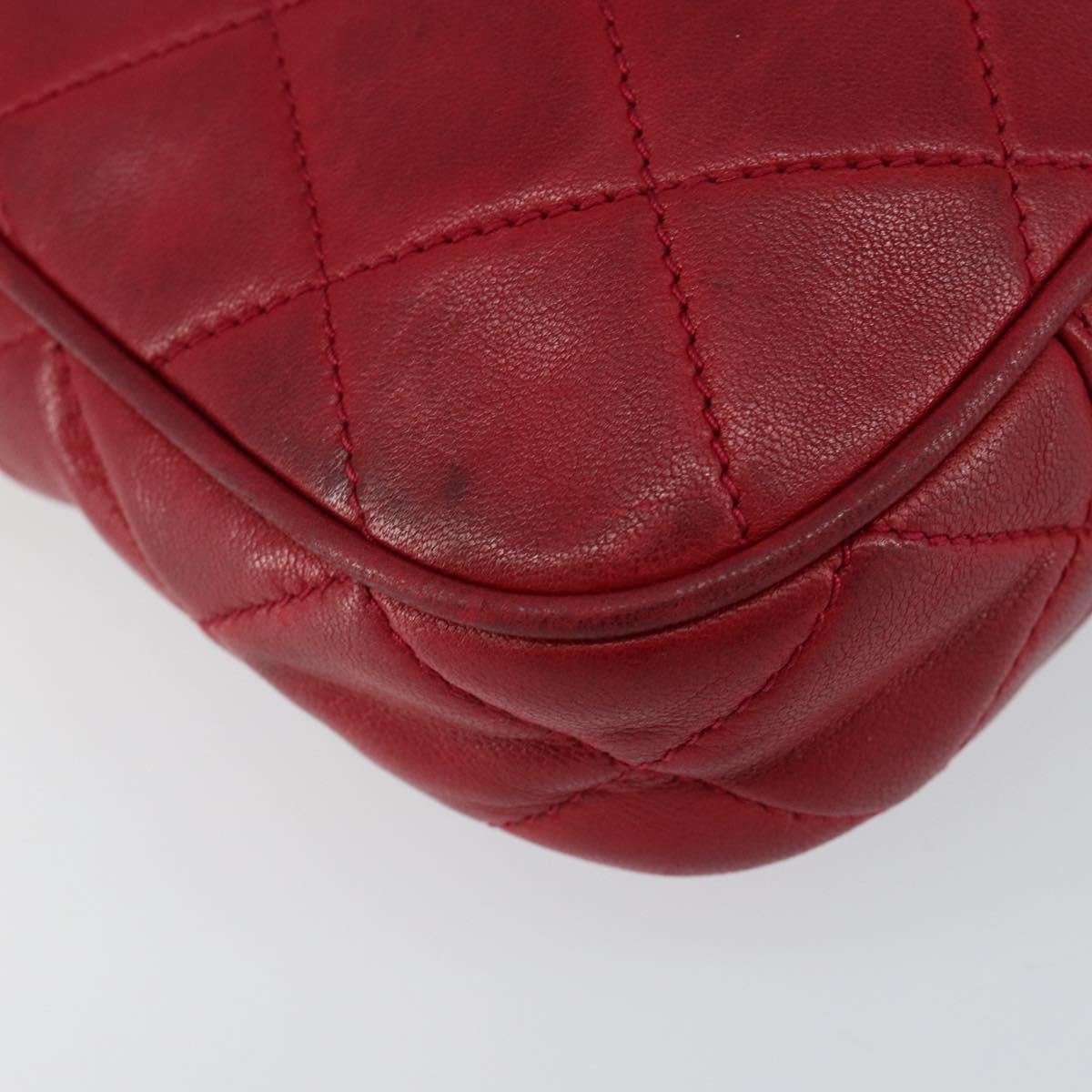 CHANEL Matelasse Chain Hand Bag Lamb Skin Red Gold CC Auth 150849