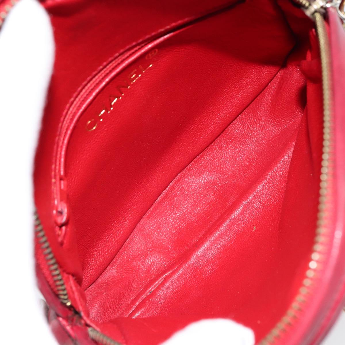CHANEL Matelasse Chain Hand Bag Lamb Skin Red Gold CC Auth 150849