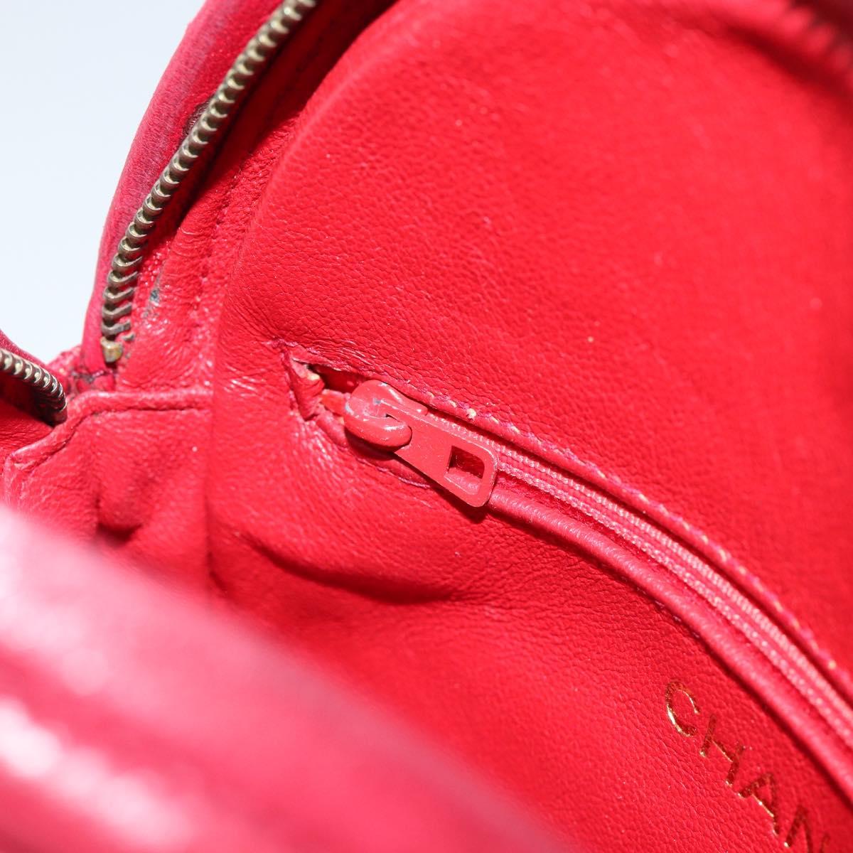 CHANEL Matelasse Chain Hand Bag Lamb Skin Red Gold CC Auth 150849