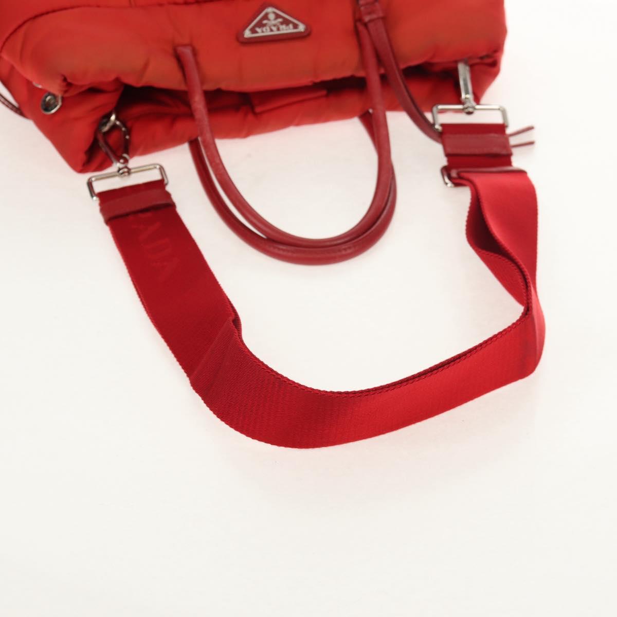 PRADA Hand Bag Nylon 2way Red Silver Auth 150850