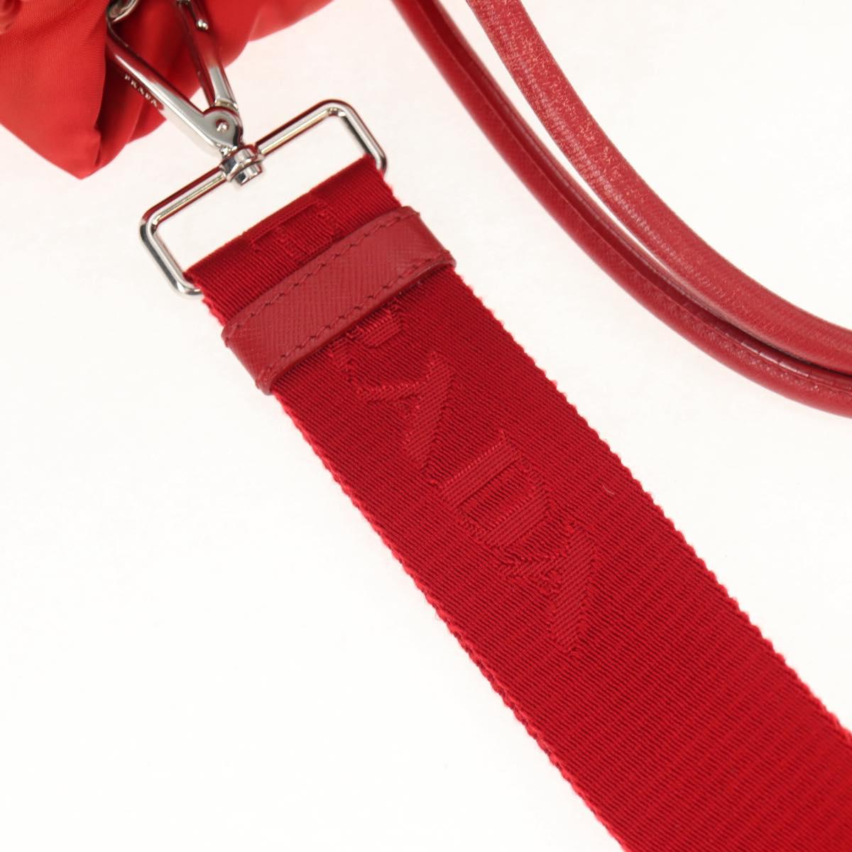 PRADA Hand Bag Nylon 2way Red Silver Auth 150850
