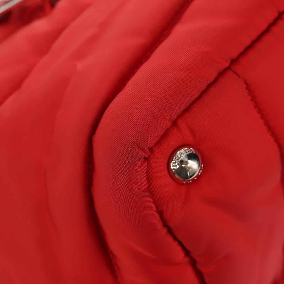 PRADA Hand Bag Nylon 2way Red Silver Auth 150850