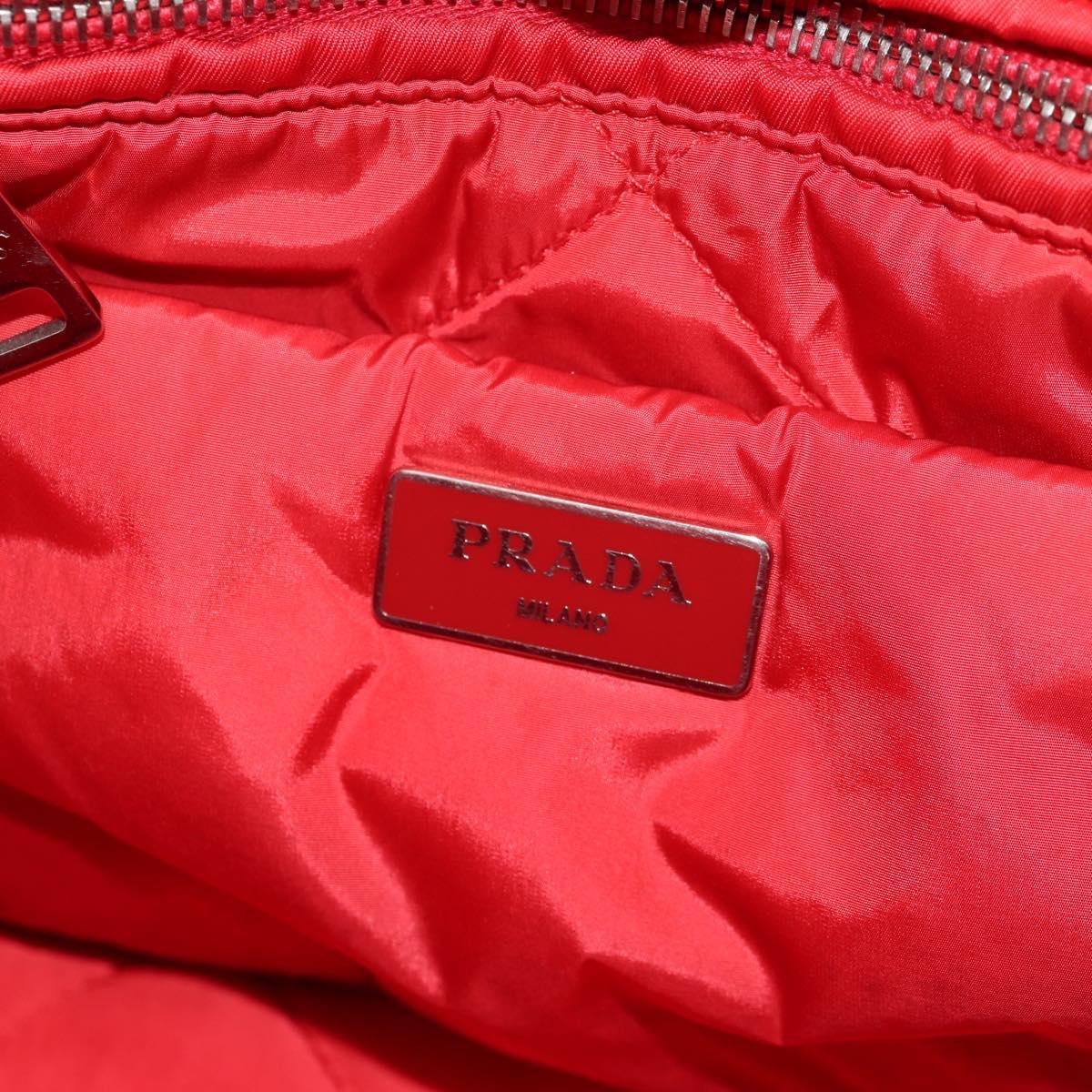 PRADA Hand Bag Nylon 2way Red Silver Auth 150850