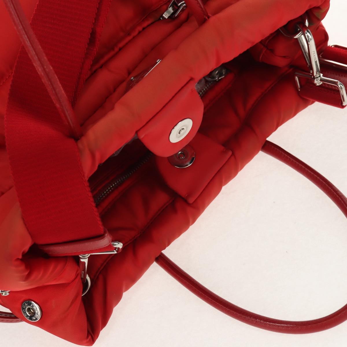 PRADA Hand Bag Nylon 2way Red Silver Auth 150850