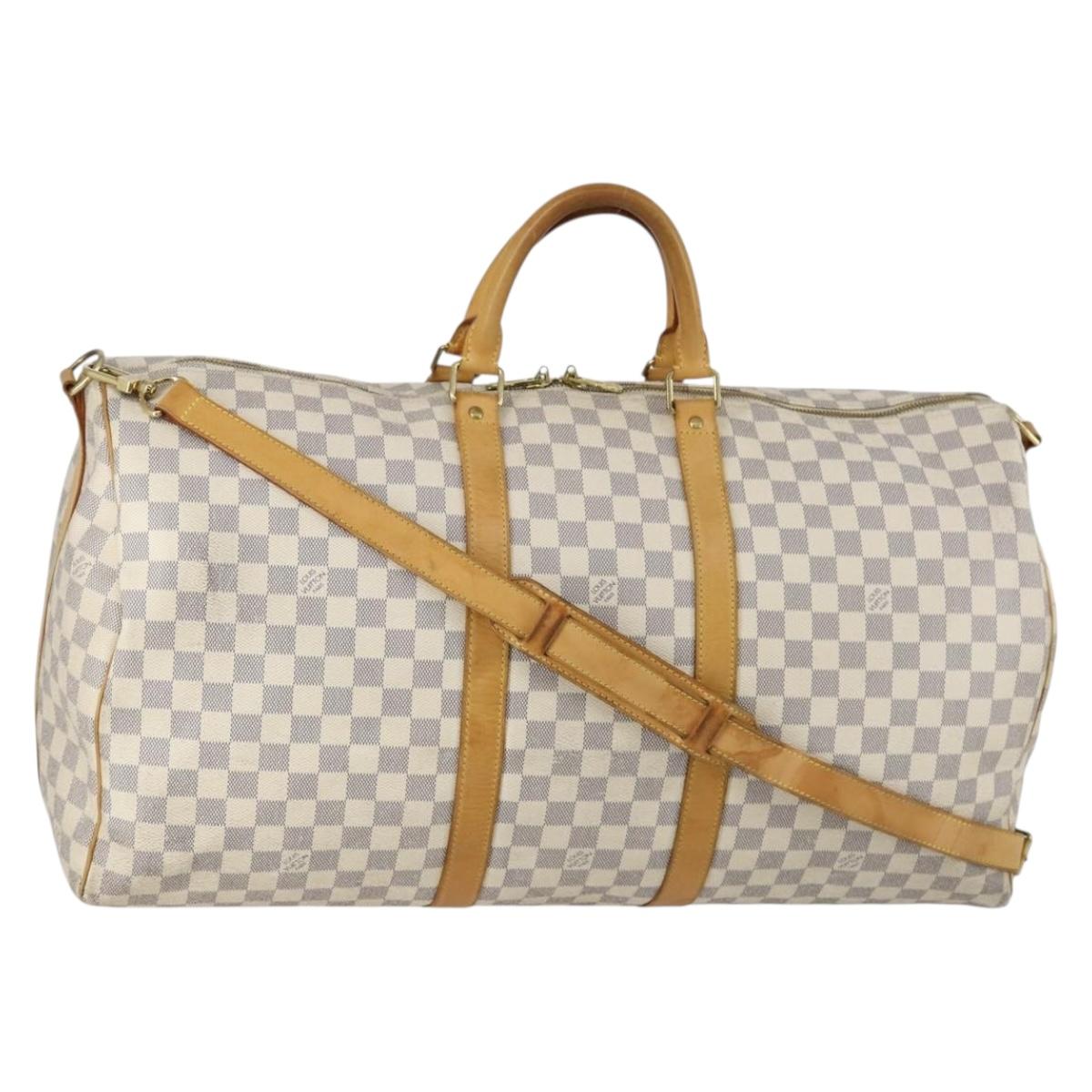 LOUIS VUITTON Damier Azur Keepall Bandouliere 55 Boston Bag N41429 Auth 150852