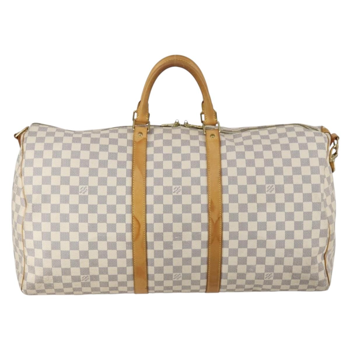 LOUIS VUITTON Damier Azur Keepall Bandouliere 55 Boston Bag N41429 Auth 150852