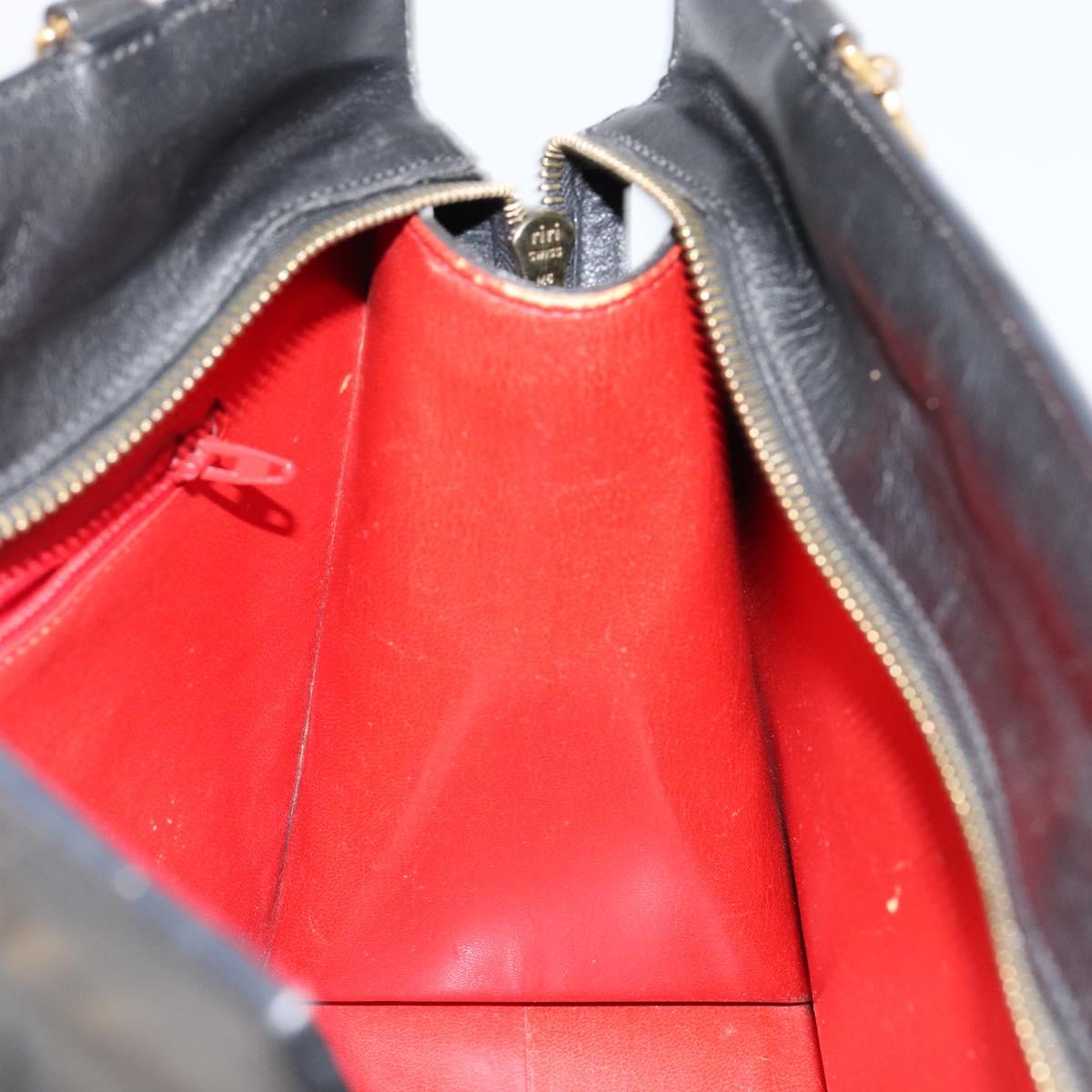 CELINE Macadam Canvas Tote Bag Leather Black Gold Auth 150870