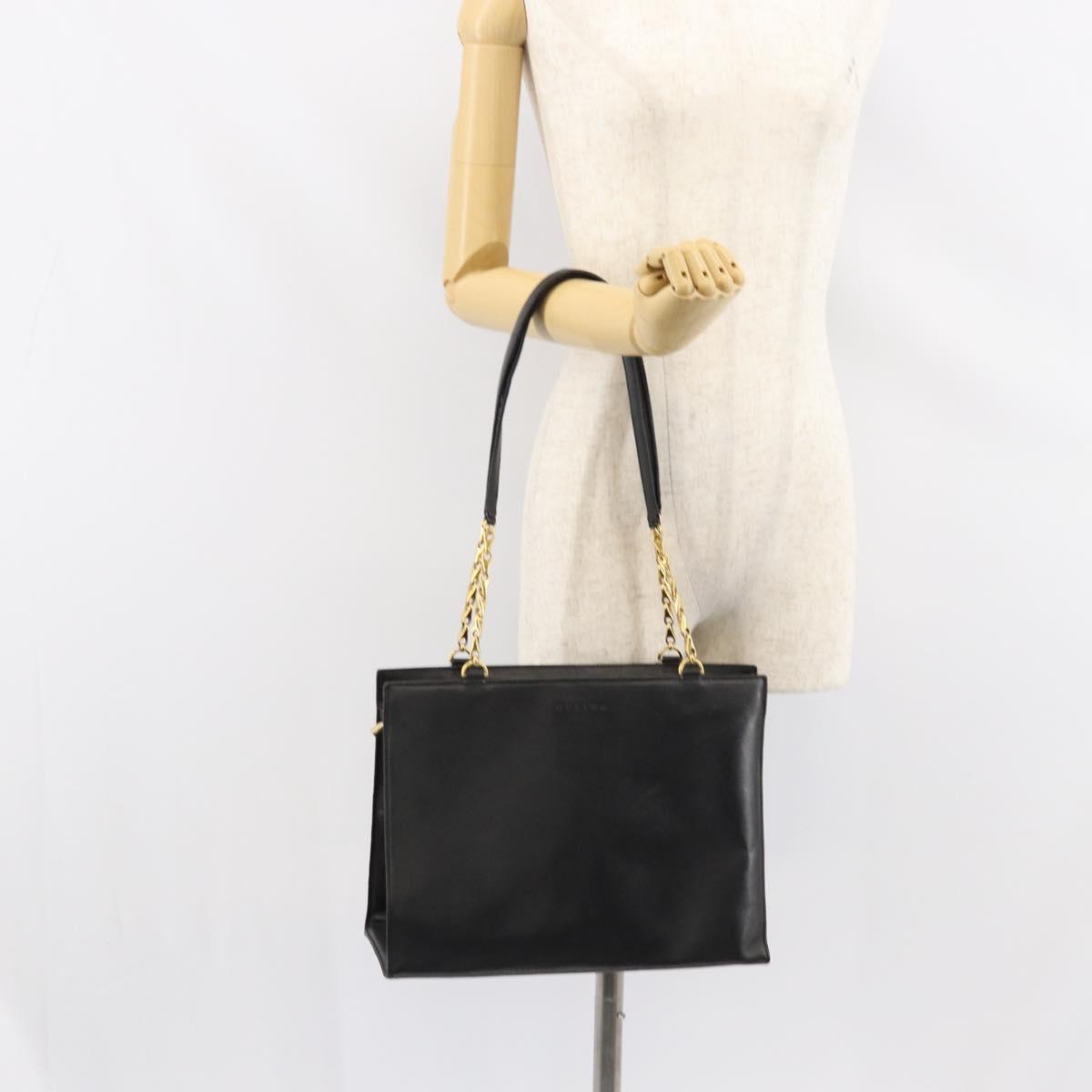 CELINE Macadam Canvas Tote Bag Leather Black Gold Auth 150870