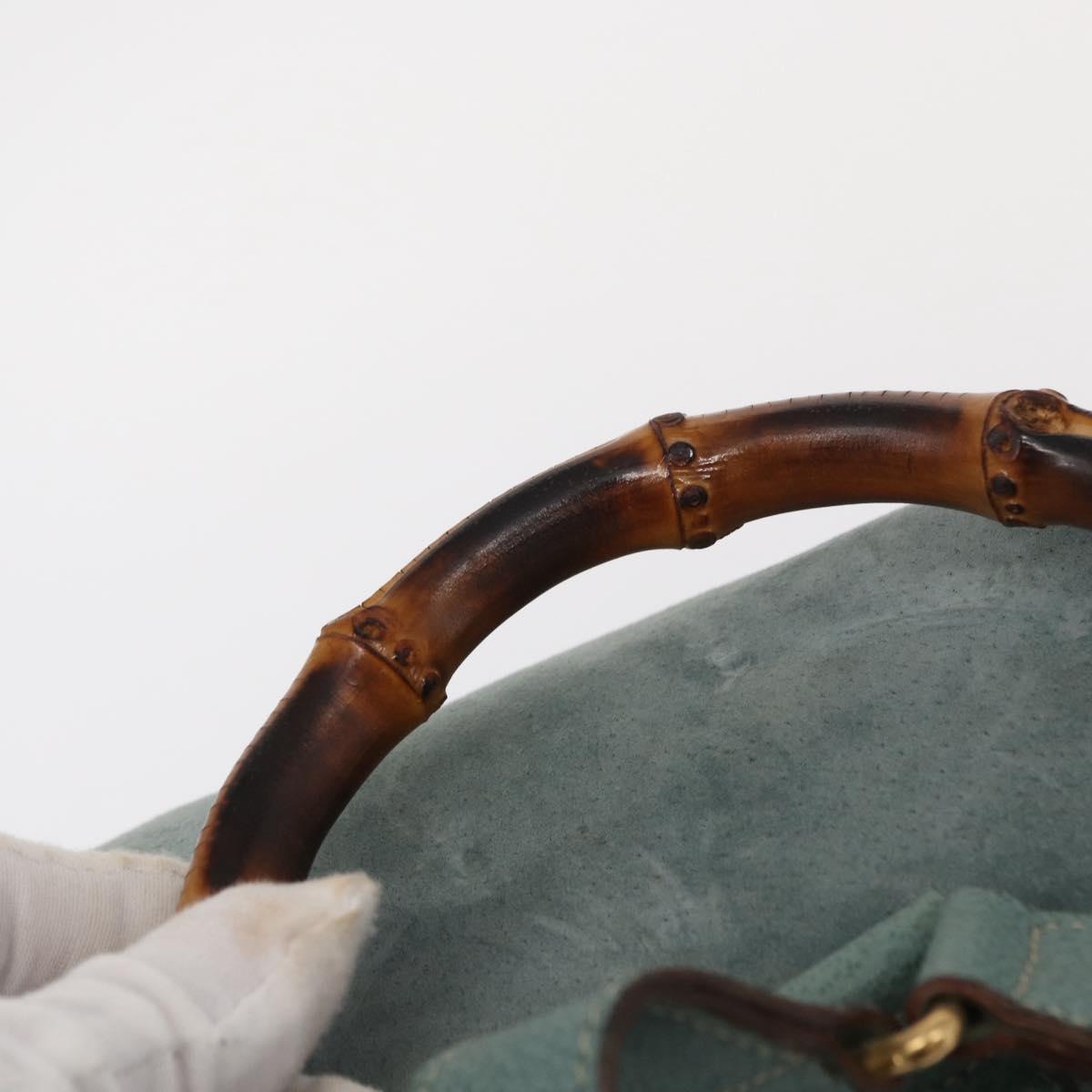 GUCCI Bamboo Backpack Suede Turquoise Blue Gold 003 2058 0016 Auth 150871