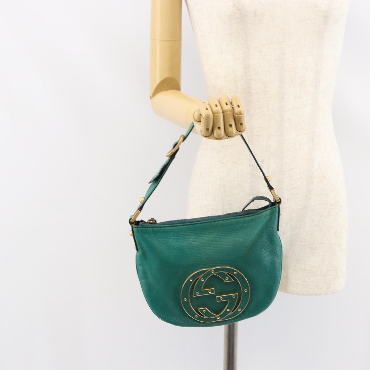 GUCCI Interlocking Shoulder Bag Leather Green Gold 121552 Auth 150873