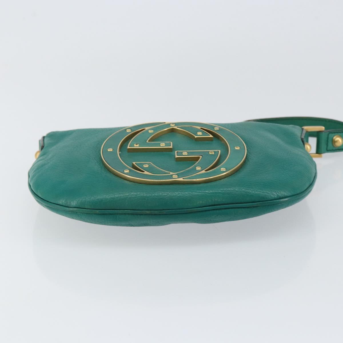 GUCCI Interlocking Shoulder Bag Leather Green Gold 121552 Auth 150873