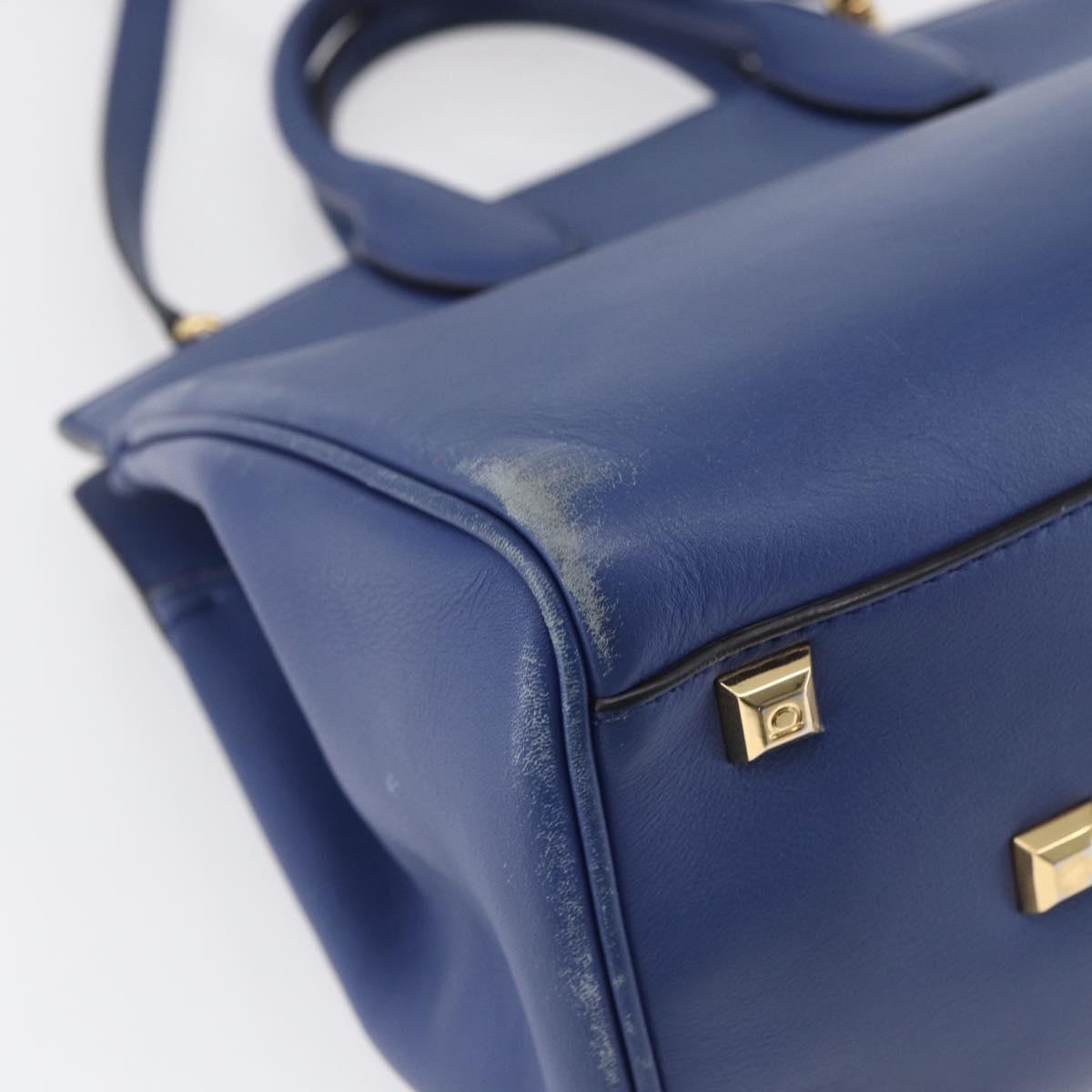 Salvatore Ferragamo Gancini Hand Bag Leather 2way Blue Gold Auth 150875