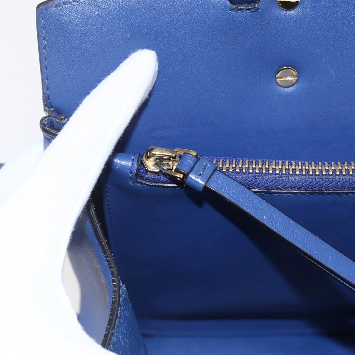 Salvatore Ferragamo Gancini Hand Bag Leather 2way Blue Gold Auth 150875