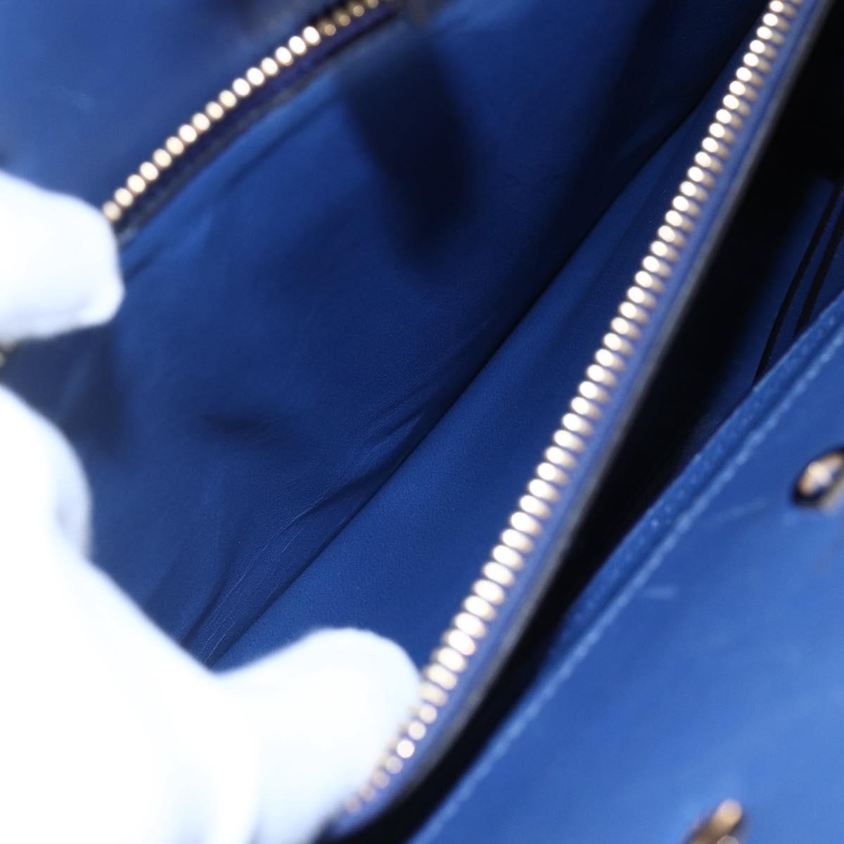 Salvatore Ferragamo Gancini Hand Bag Leather 2way Blue Gold Auth 150875