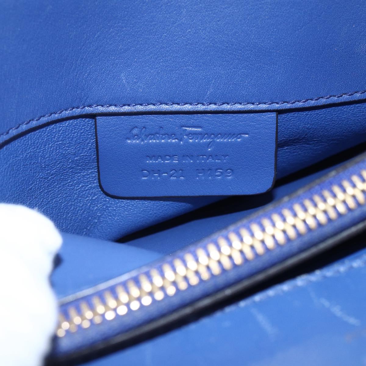 Salvatore Ferragamo Gancini Hand Bag Leather 2way Blue Gold Auth 150875