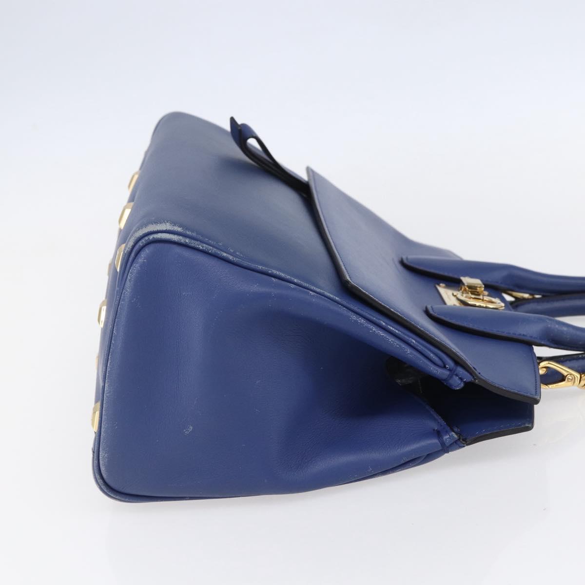 Salvatore Ferragamo Gancini Hand Bag Leather 2way Blue Gold Auth 150875