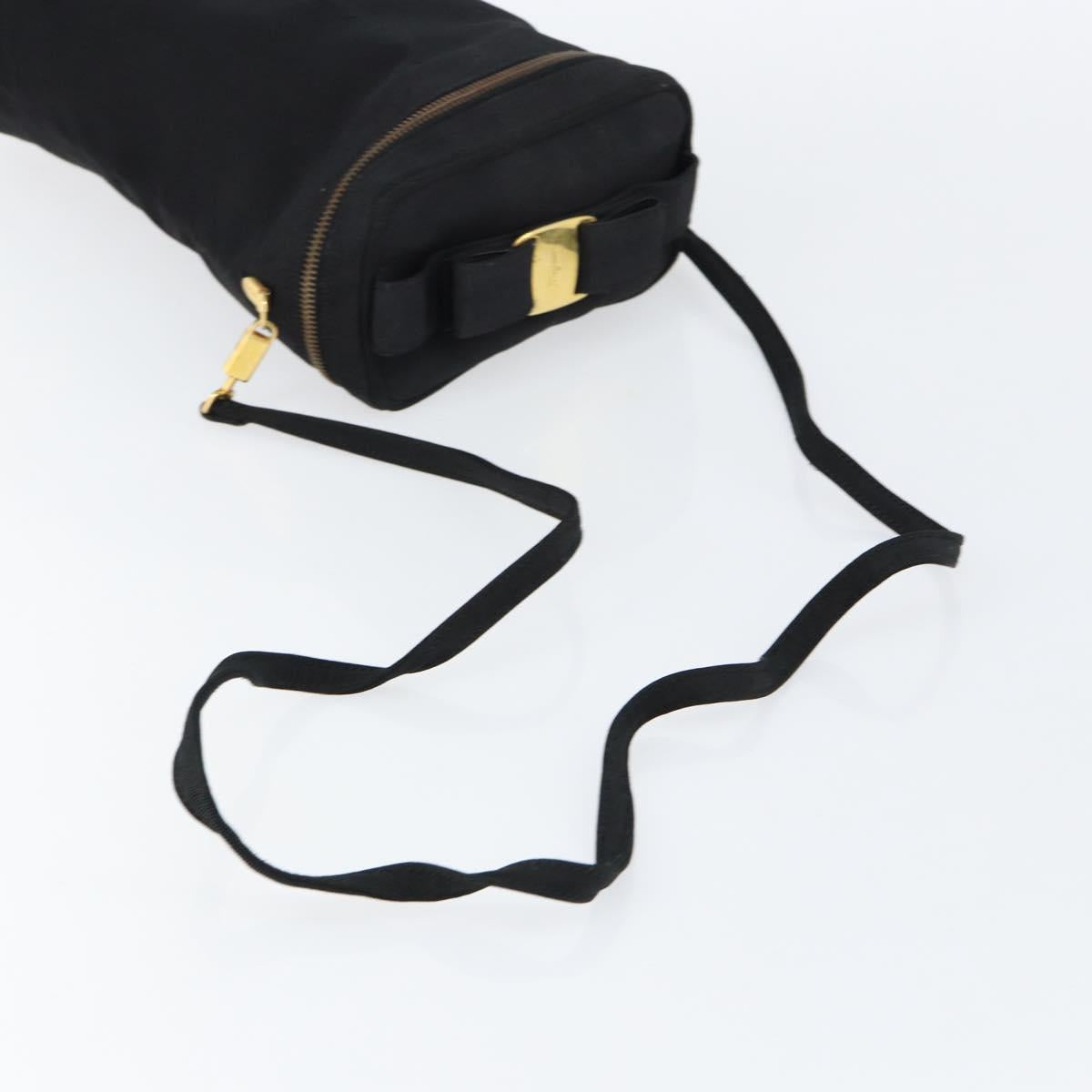 Salvatore Ferragamo Vala Shoulder Bag Nylon Black Gold Auth 150876