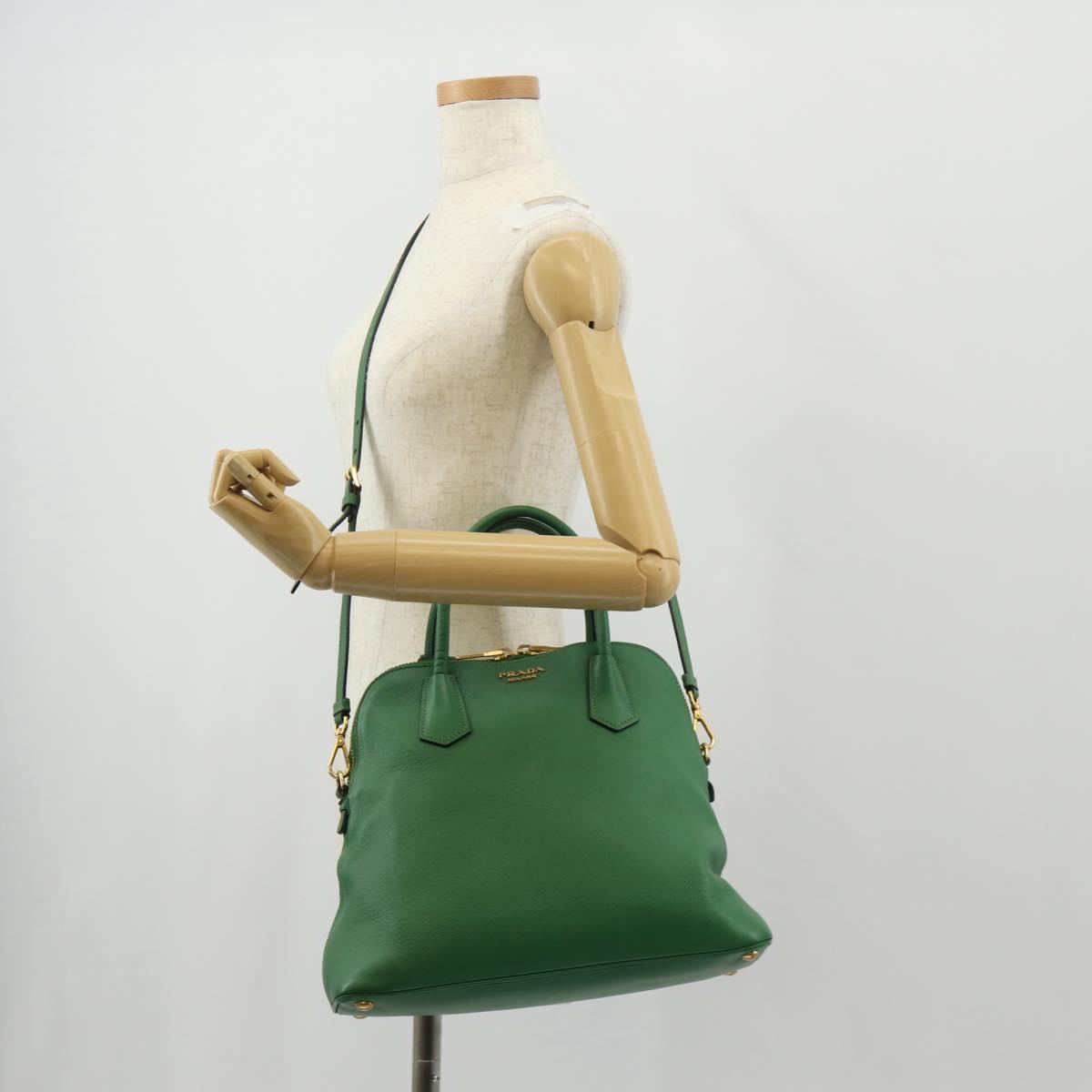 PRADA Hand Bag Safiano leather 2way Green Gold Auth 150877V