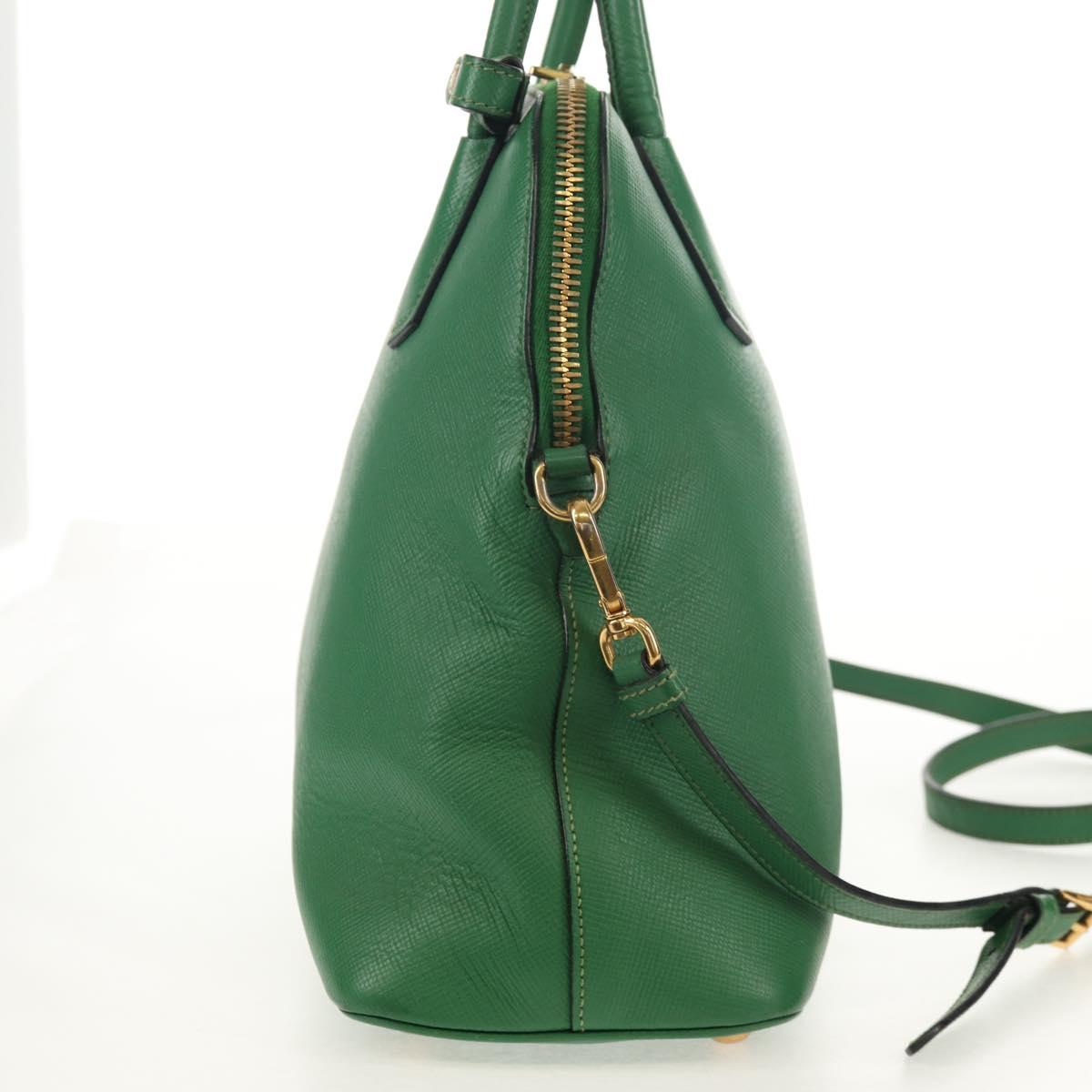PRADA Hand Bag Safiano leather 2way Green Gold Auth 150877V