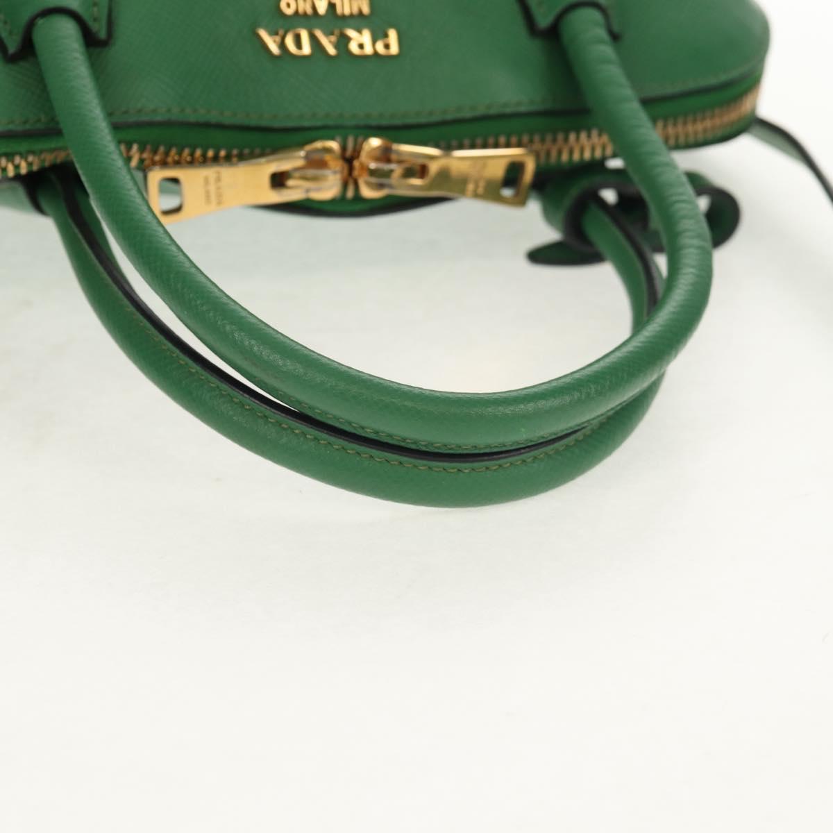 PRADA Hand Bag Safiano leather 2way Green Gold Auth 150877V