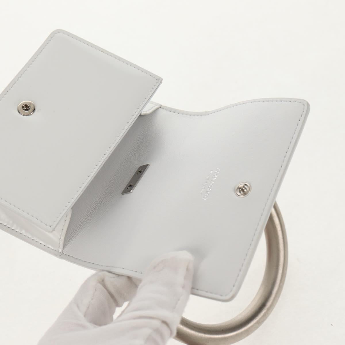 Salvatore Ferragamo Pouch Leather White Silver Auth 150881AV