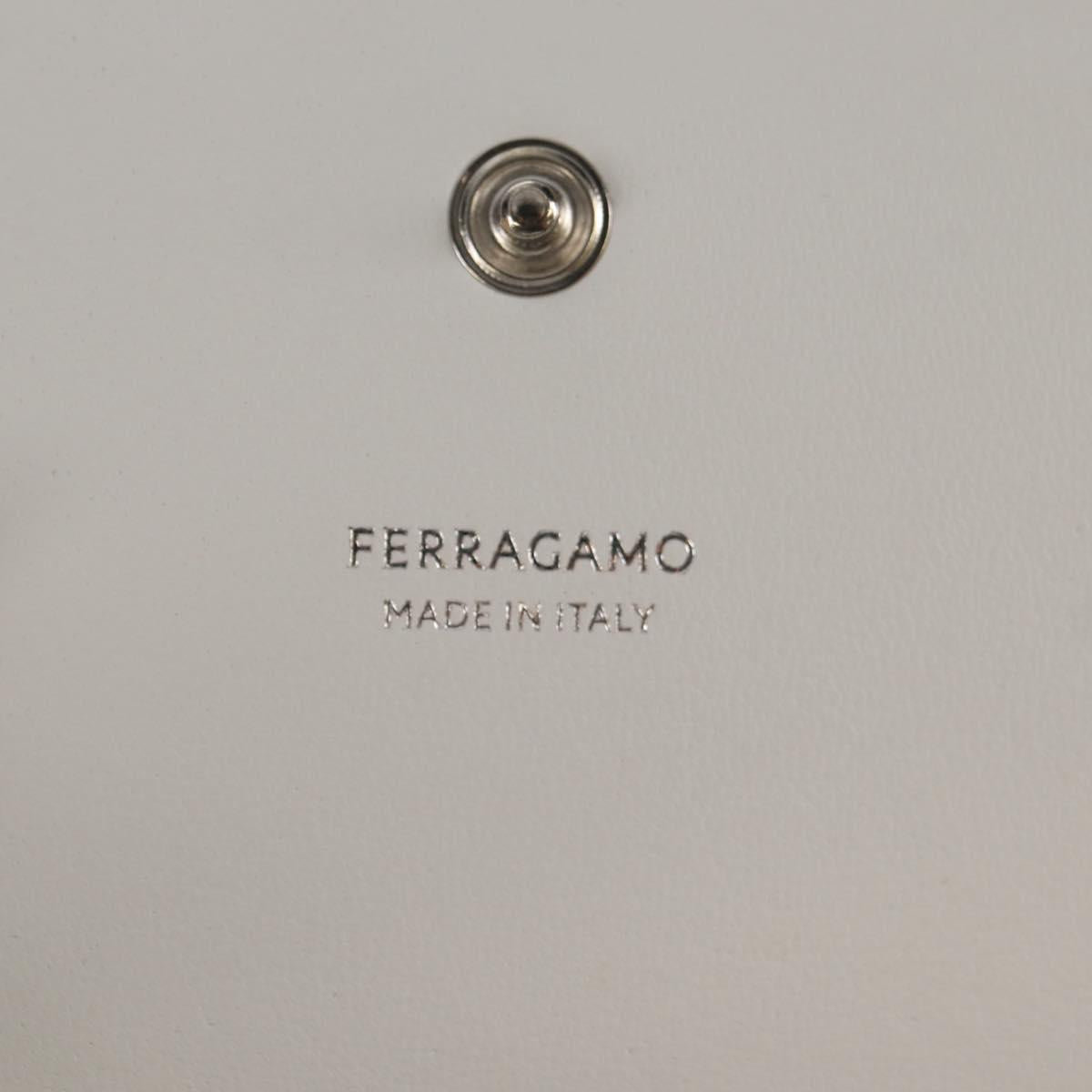 Salvatore Ferragamo Pouch Leather White Silver Auth 150881AV