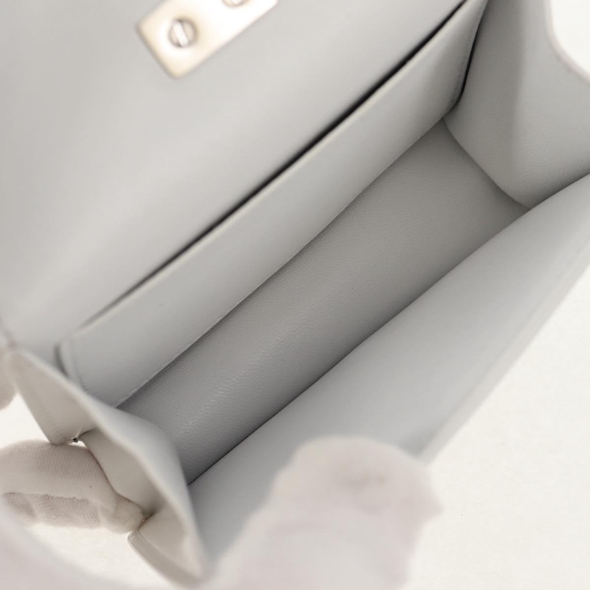 Salvatore Ferragamo Pouch Leather White Silver Auth 150881AV
