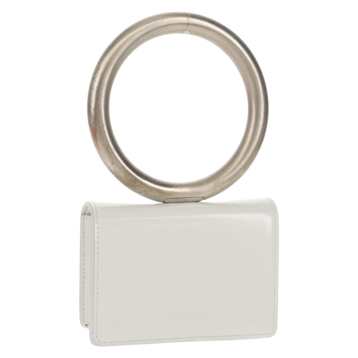 Salvatore Ferragamo Pouch Leather White Silver Auth 150881AV