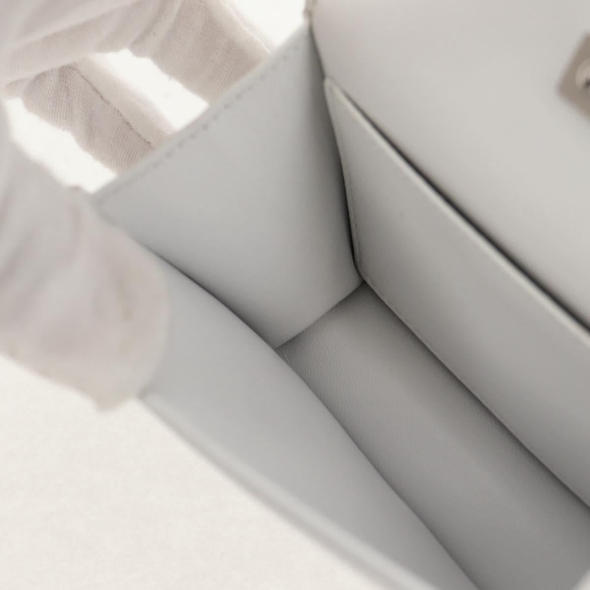 Salvatore Ferragamo Pouch Leather White Silver Auth 150881AV