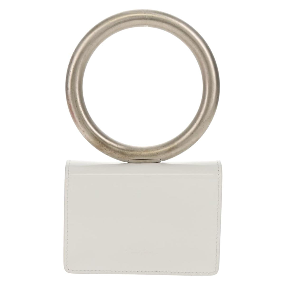 Salvatore Ferragamo Pouch Leather White Silver Auth 150881AV