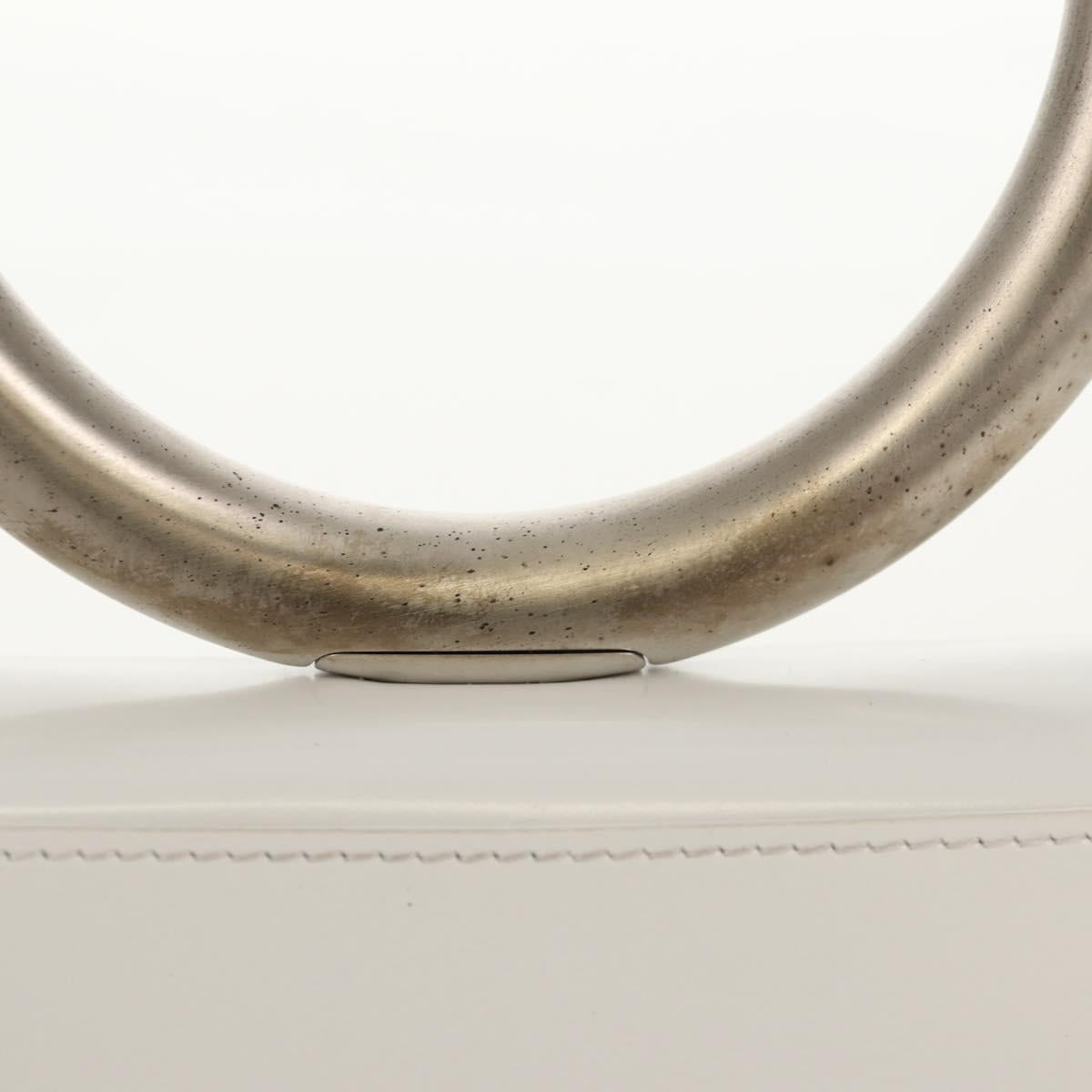 Salvatore Ferragamo Pouch Leather White Silver Auth 150881AV