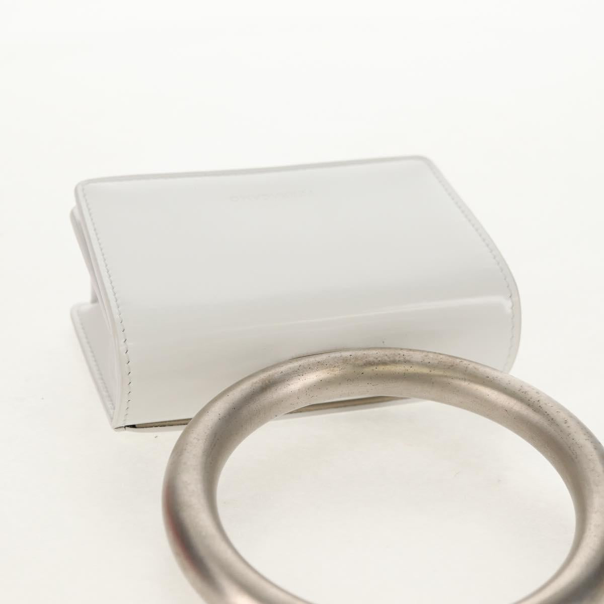 Salvatore Ferragamo Pouch Leather White Silver Auth 150881AV