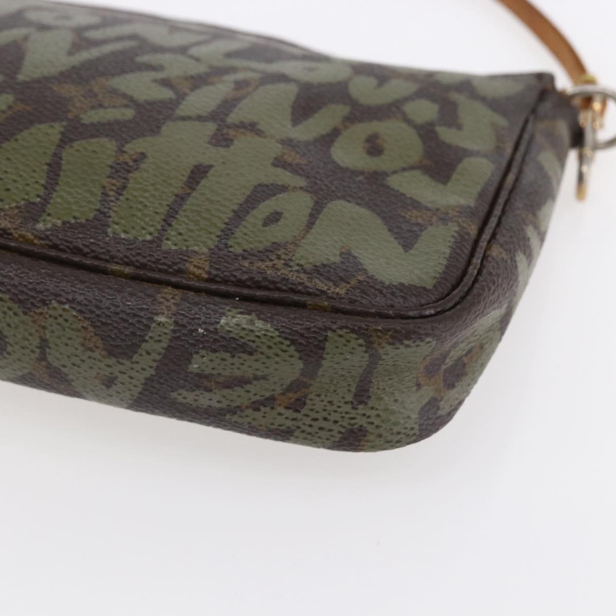 LOUIS VUITTON Graffiti Pochette Accessoires Pouch Khaki M92191 LV Auth 150893