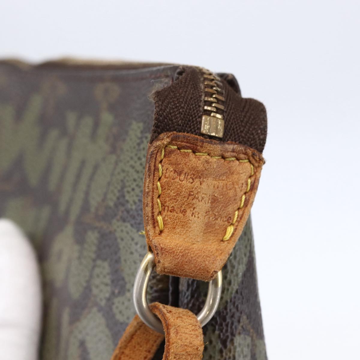 LOUIS VUITTON Graffiti Pochette Accessoires Pouch Khaki M92191 LV Auth 150893