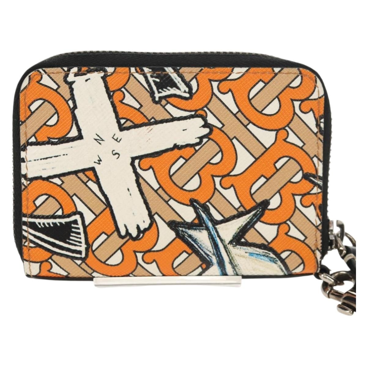 BURBERRY Coin Purse Neck Pouch PVC Beige Silver Auth 150901M