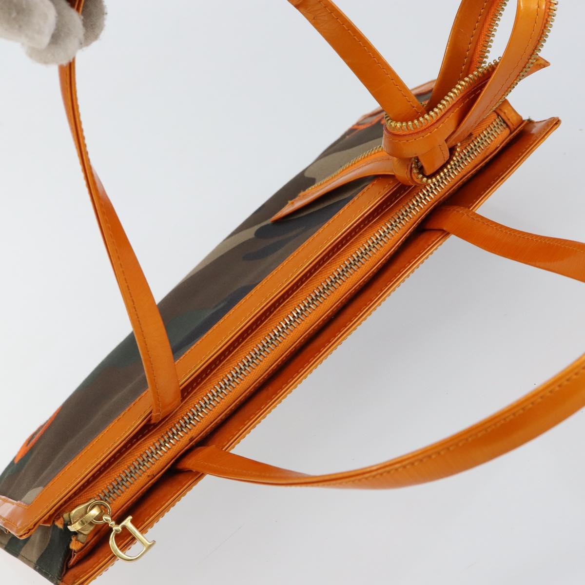 Christian Dior DIORELLA Shoulder Bag Canvas Orange Gold Auth 150905V