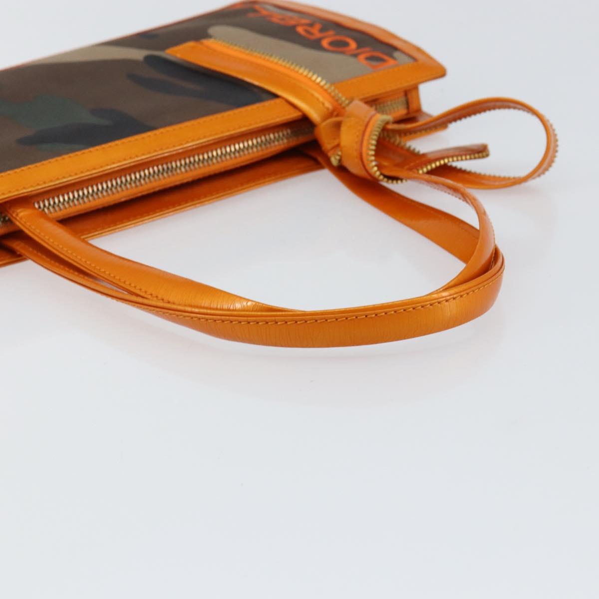 Christian Dior DIORELLA Shoulder Bag Canvas Orange Gold Auth 150905V