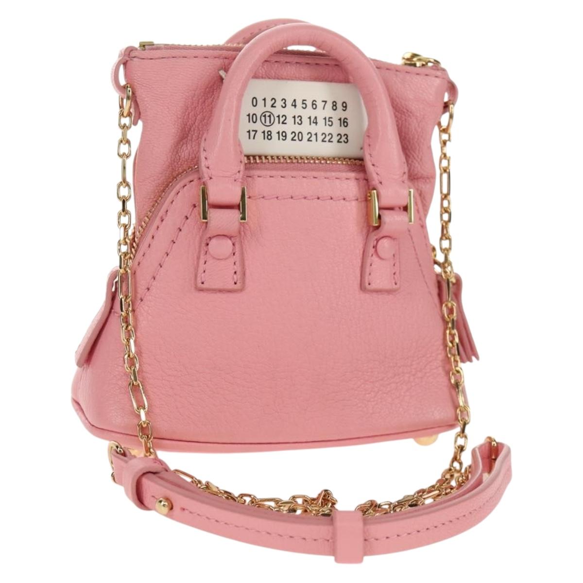 Maison Margiela Chain Shoulder Pouch 5AC Baby Leather 2way Pink Auth 150934M