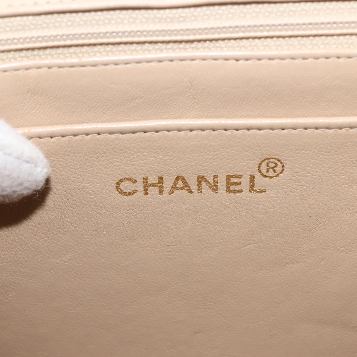CHANEL Matelasse 34 Chain Shoulder Bag Satin Beige Gold CC Auth 150935